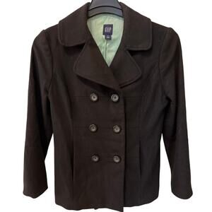 Gap Women's Black Wool Short Pea Coat Double Breasted Size Small 90s Y2K